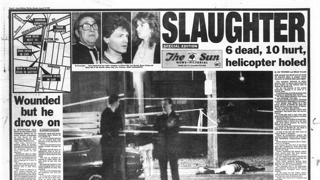 Front page of 'The Sun' newspaper after the Hoddle Street massacre. Picture: HWT archives.