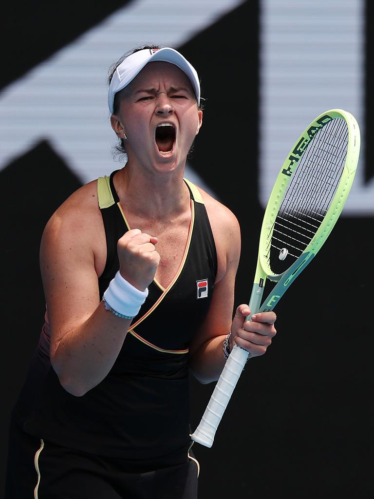 Krejcikova celebrates match point. Picture: Getty