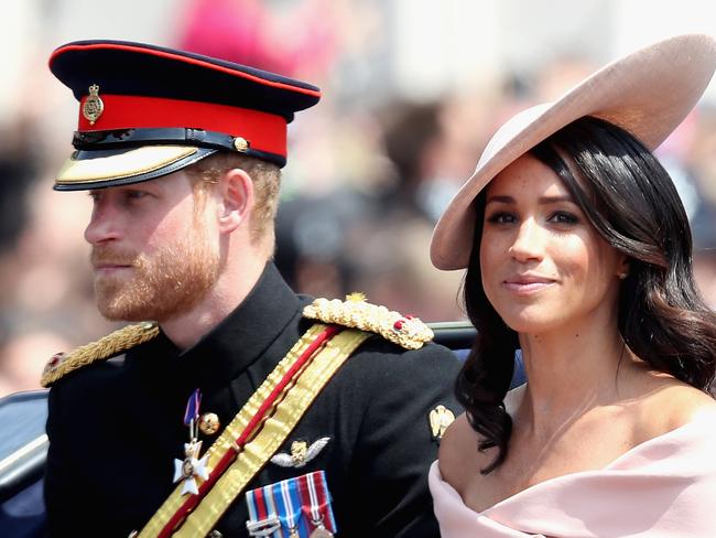 (FILE PIC) LONDON, ENGLAND - JUNE 09:  Meghan, Duchess of Sussex and Prince Harry, Duke of Sussex during Trooping The Colour on the Mall on June 9, 2018 in London, England. The annual ceremony involving over 1400 guardsmen and cavalry, is believed to have first been performed during the reign of King Charles II. The parade marks the official birthday of the Sovereign, even though the Queen's actual birthday is on April 21st. .  (Photo by Chris Jackson/Getty Images)