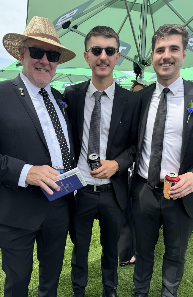 John, Will and Harry Campbell at Flemington for Derby Day on November 2, 2024. Picture: Phillippa Butt