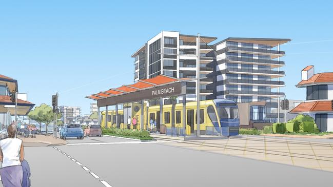 Artist impression of the light rail at Palm Beach. Photo: TMR.