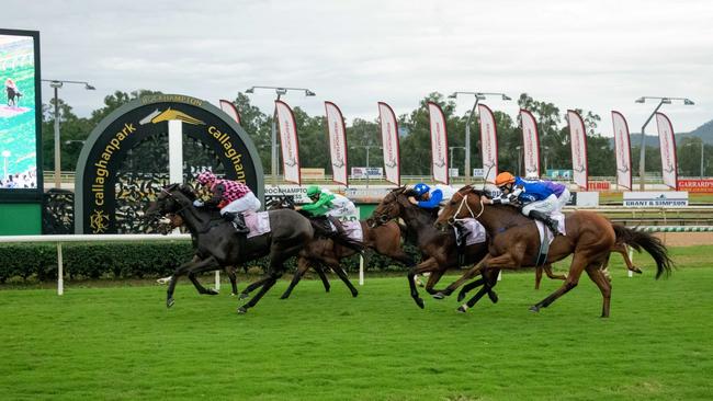 Jockey Ashley Butler rides Emerald Kingdom to victory in the inaugural running of The Archer at Rockhampton's Callaghan Park on May 7, 2022. Caught in the Act Photography CQ.