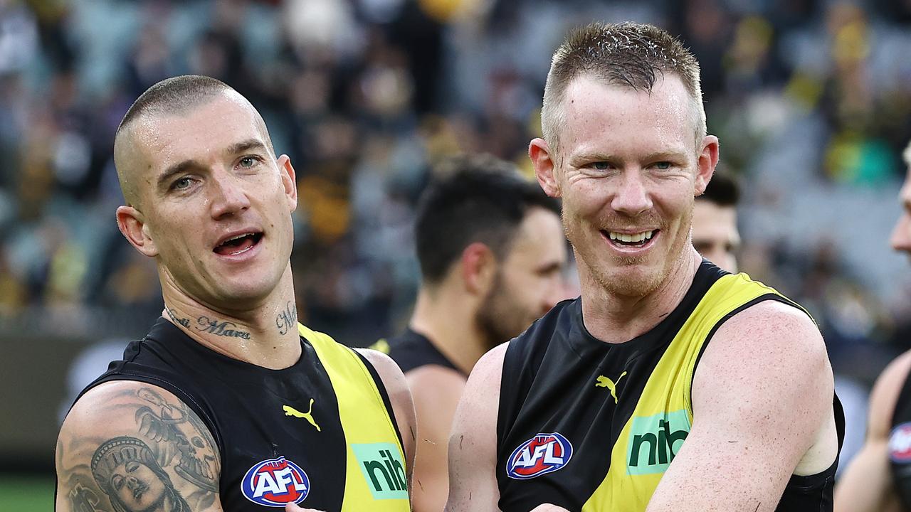 Jack Riewoldt has given his blessing for a Dustin Martin move but says he doesn’t look like someone who wants to leave Richmond at the moment. Photo by Michael Klein