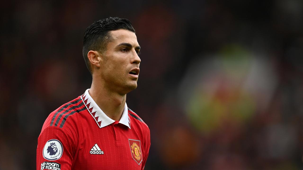 MANCHESTER, ENGLAND - OCTOBER 16: Cristiano Ronaldo of Manchester United looks on during the Premier League match between Manchester United and Newcastle United at Old Trafford on October 16, 2022 in Manchester, England. (Photo by Dan Mullan/Getty Images)