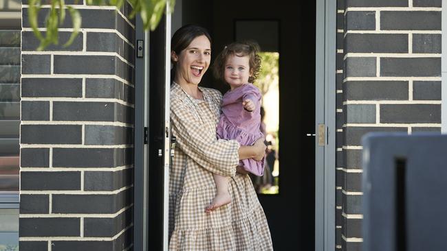 Natasha, with her daughter Ruby, 2, on day 6 of quarantine at home. Picture: Matt Loxton