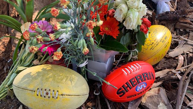 Tributes at the scene on Yass Valley Way, Yass. Picture: Sam Turner