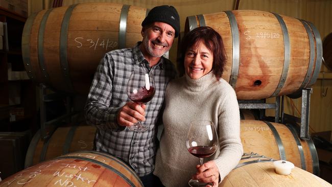 Husband and wife team Todd Goebel and Gill Christian from Brinktop Vineyard at Penna are still hopeful some form of the Taste of Tasmania will happen in 2020. Picture: NIKKI DAVIS-JONES