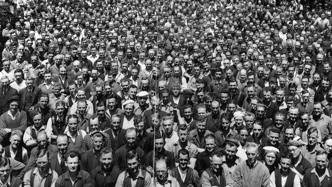 The men who built the Spirit of Progress. Employees at the Victorian Railways workshops at Newport, November 22, 1937. Picture: News Corp Australia