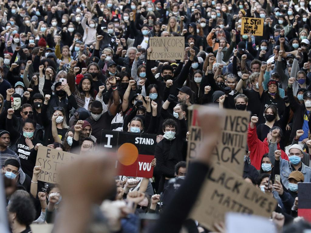 Protesters gather in Sydney. Picture: AP