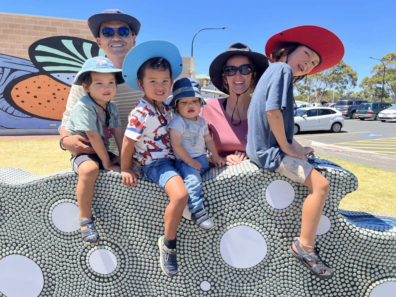 Hiro Yoshida and Sandra Smith with their children. Picture: Supplied