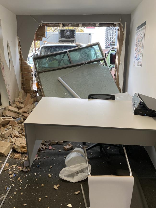 The truck caused considerable damage to the building. Picture Themis Chryssidis