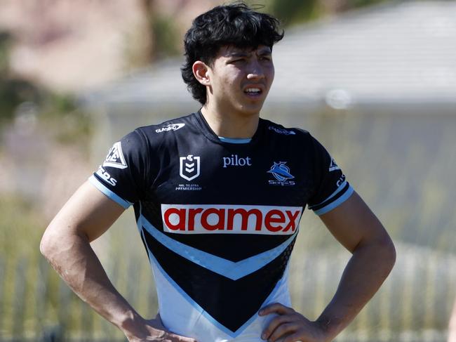 DAILY TELEGRAPH FEBRUARY 25, Combine athlete Marcus DÃ¢â¬â¢Apice training with the team during Sharks training at James Regional Sports Park in Las Vegas. Picture: Jonathan Ng