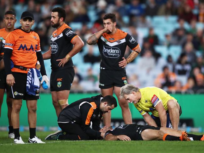 Robbie Farah suffered a concussion later in the match when making a tackle on George Burgess. Picture: Getty