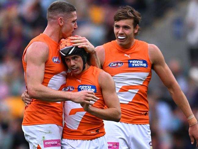 The Giants are hoping to make it three wins from three against the Lions in 2024. Picture: Albert Perez/AFL Photos via Getty Images