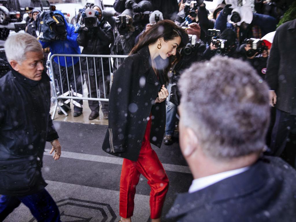 Amal Clooney arrives for the baby shower for Meghan, Duchess of Sussex, at The Mark Hotel Wednesday, Feb. 20, 2019, in New York. Picture: AP Photo/Kevin Hagen 