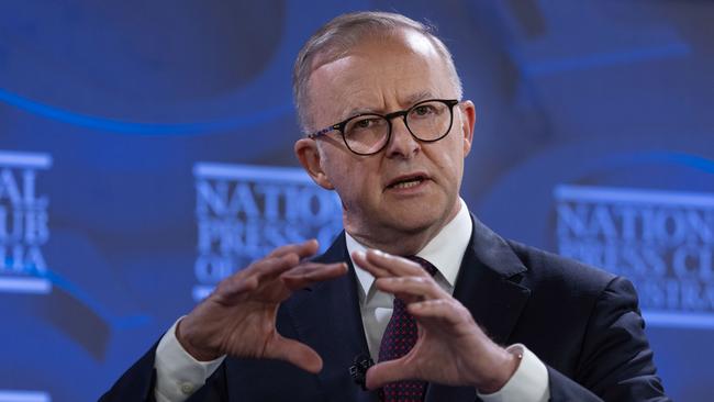 Prime Minister Anthony Albanese at the National Press Club of Australia in Canberra on Wednesday. Picture: Gary Ramage