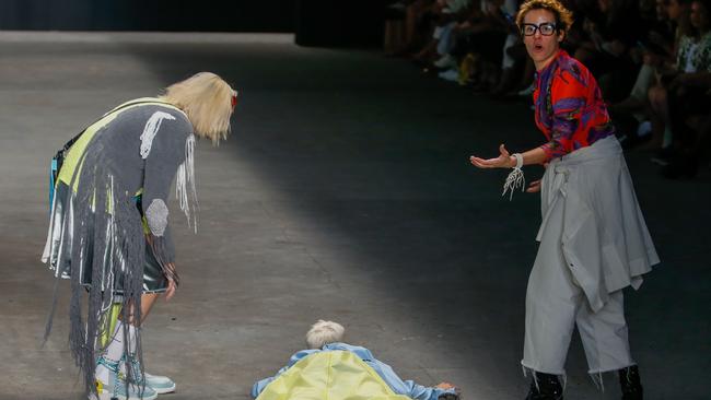 The model fainted on the runway during the Ocksa fashion show. Picture: Getty 