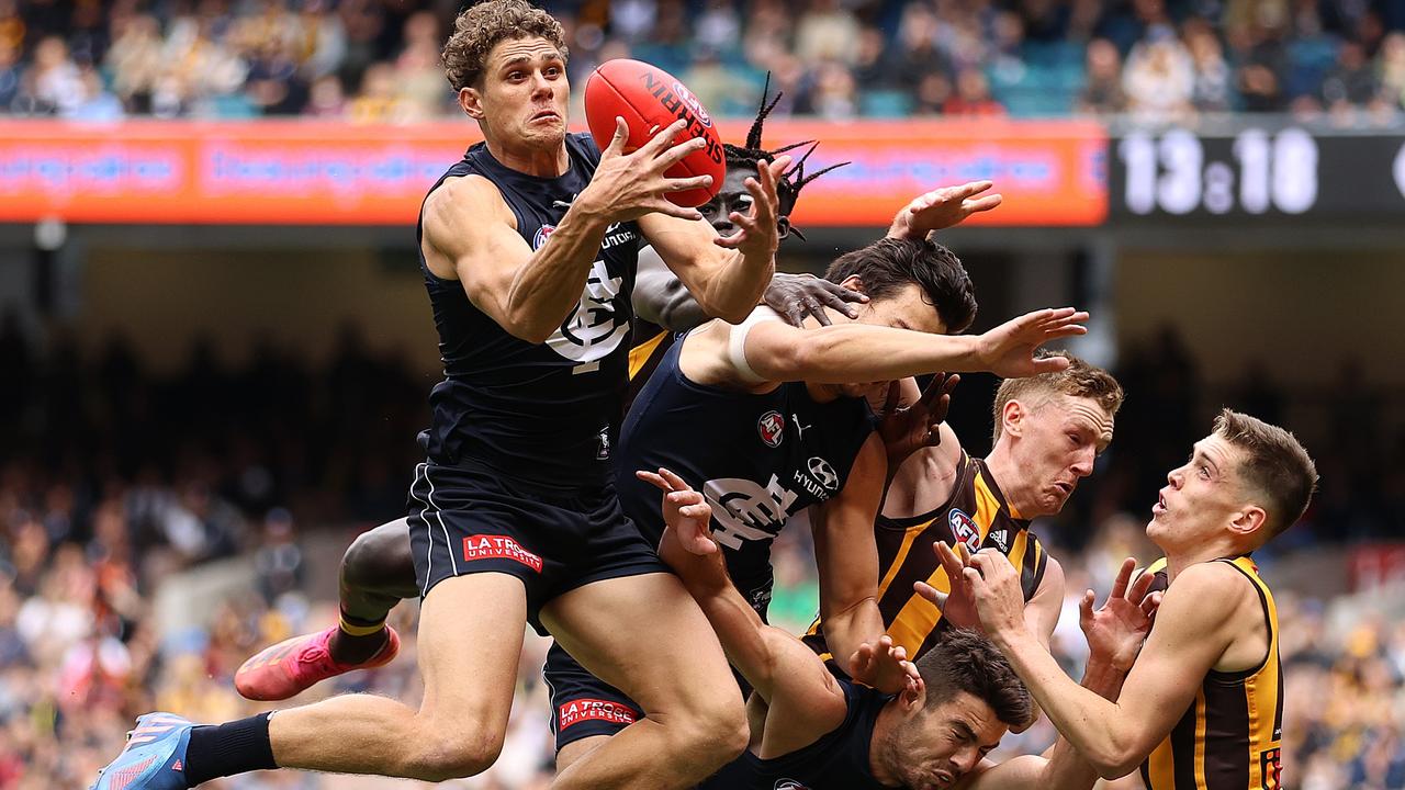 Charlie Curnow is one of Carlton’s aerial threats. Picture: Robert Cianflone/Getty Images