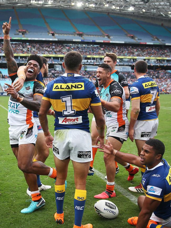 The Tigers are flying while the Eels are fighting. (Phil Hillyard)