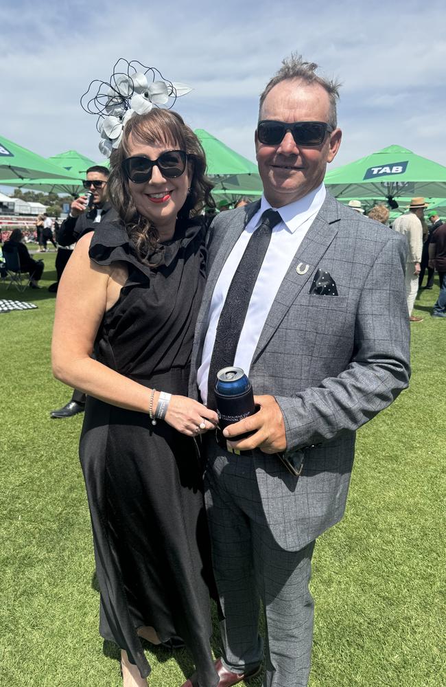 Marnie and Steve Taylor at Flemington for Derby Day on November 2, 2024. Picture: Phillippa Butt