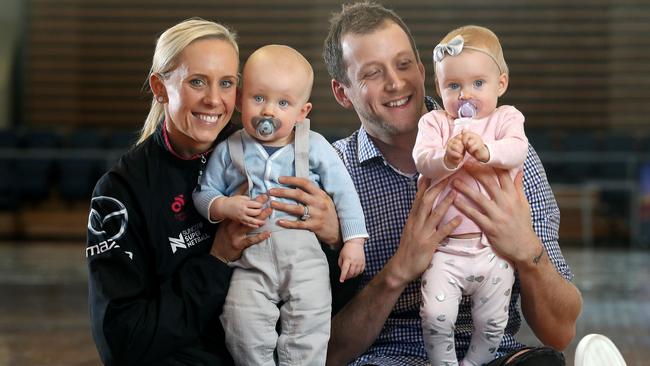 Renae and Joe Ingles with twins Jacob and Milla. Picture: Calum Robertson