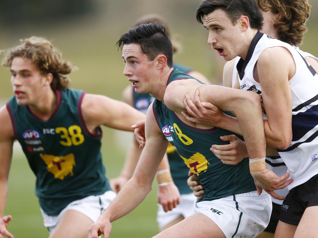 AFL - Tasmania Devils under-18 team in NAB League game against the Northern Knights at Twin Ovals, Kingston. (L-R) Jake Steele (8) playing for the Devils. Picture: MATT THOMPSON