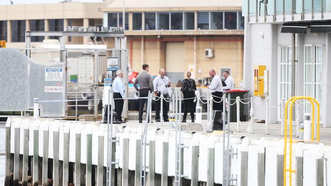 Tasmanian police detectives at Elizabeth Street Pier. Picture: ZAK SIMMONDS