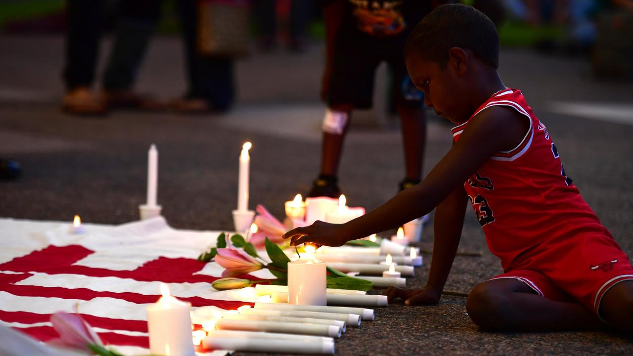 Hundreds of Top End residents gathered outside the NT Parliament on Wednesday for a vigil for Kumanjayi White, a 24-year-old Warlpiri man with a disability who died after being restrained by police in the Alice Springs Coles. Picture: Zizi Averill