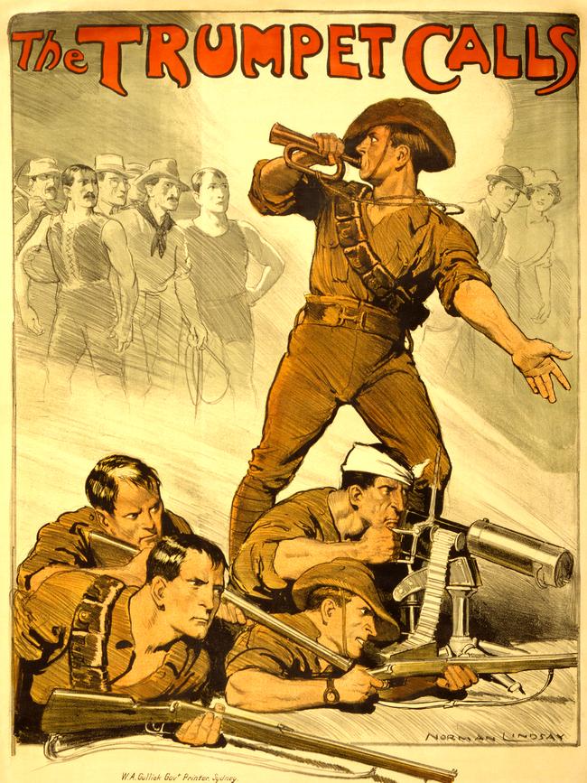 The Trumpet Calls, an enlistment poster by Norman Lindsay. Picture: National Library of Australia