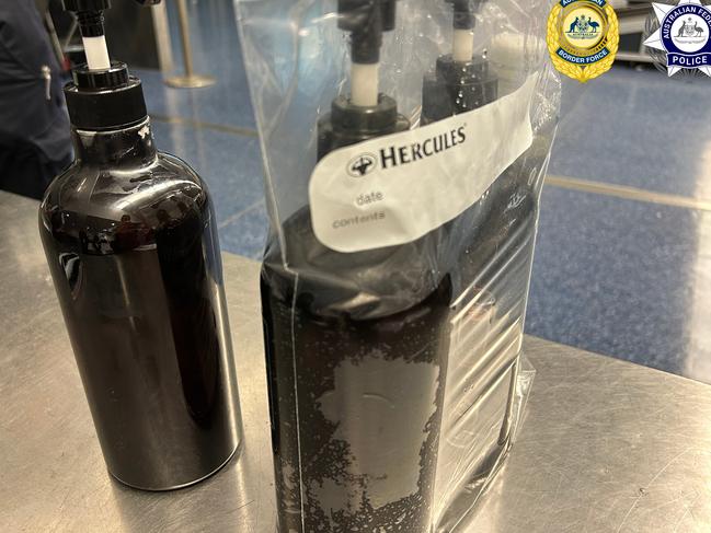 The Australian Federal Police has arrested and charged a 29-year-old airline employee with allegedly importing 4.1L of gamma butyrolactone (GBL) in shampoo bottles after he arrived at Sydney Airport on 7 December, 2024 from South Africa. Photo: AFP