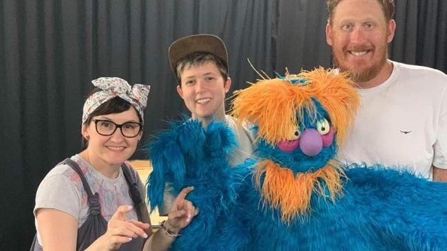 Director Vicky Bobeldyk with actors Georgia Rogers and Robert Rumpf in rehearsals for Mackay Musical Comedy Players production of Avenue Q The Musical. Picture: Contributed