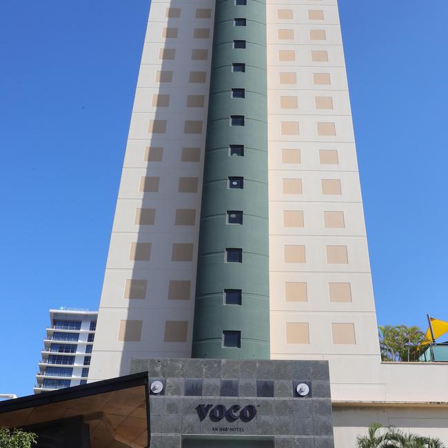 The Army rolled into Surfers Paradise to stand guard outside the Voco Hotel, where passengers from overseas are in quarantine. Picture Glenn Hampson.