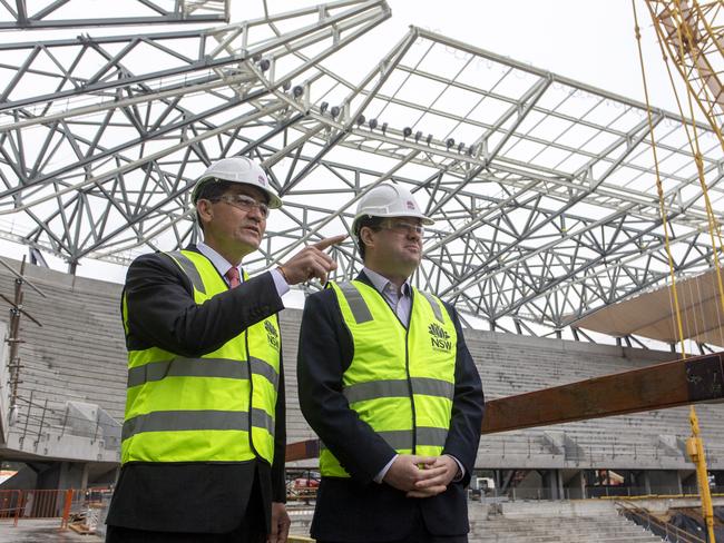 Minister for Sport Stuart Ayres and Member for Parramatta Geoff Lee tour Western Sydney Stadium as construction reaches 70 per cent.