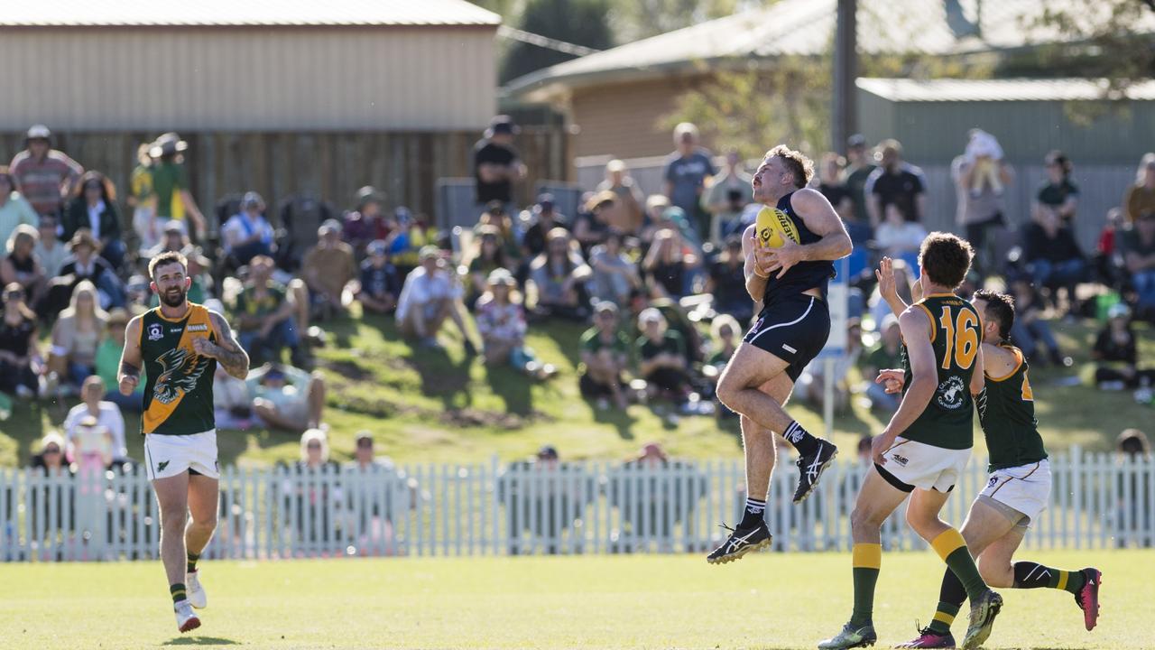 Harry Claydon for Coolaroo against Goondiwindi Hawks in AFL Darling Downs Allied Cup senior men grand final at Rockville Park, Saturday, September 2, 2023. Picture: Kevin Farmer