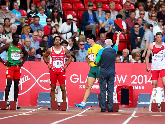 Stein walks off the course after a second false-start. Picture: Julian Finney