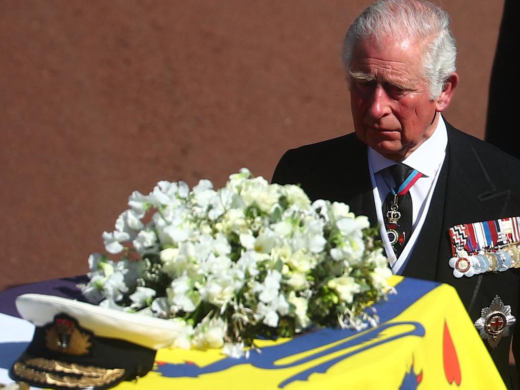 Prince Charles walks behind the coffin of his father Prince Philip. Picture: Hannah McKay/AFP