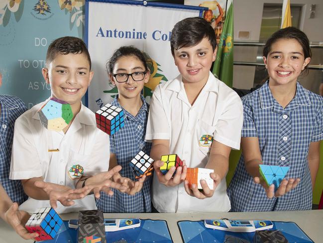 Jacob (10), Evelyn (9), Wissam (10) and Annabelle (10) with the puzzles. Picture: Ellen Smith