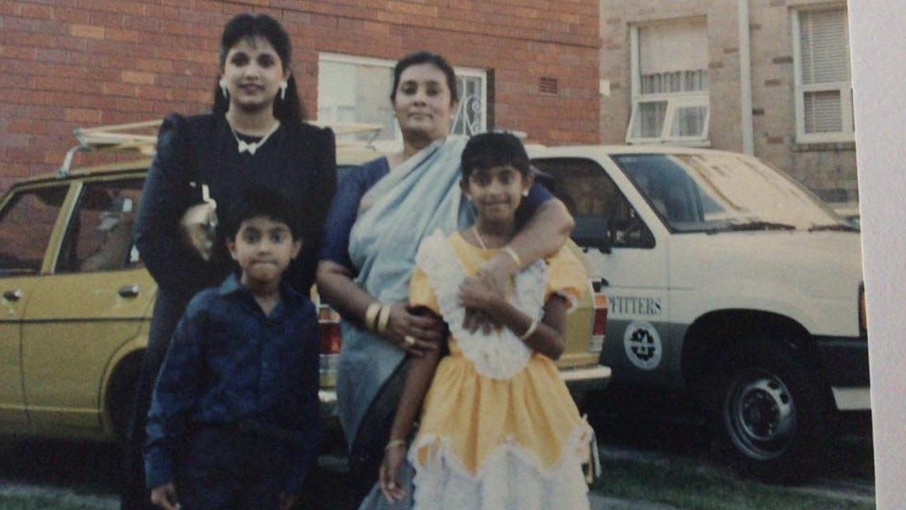 Izhar Basha with his mum Zarina Basha, sister Zia Basha and grandma at the unit they all called home shared with their Aunty and Uncle in Summer Hill, NSW. Picture: Supplied