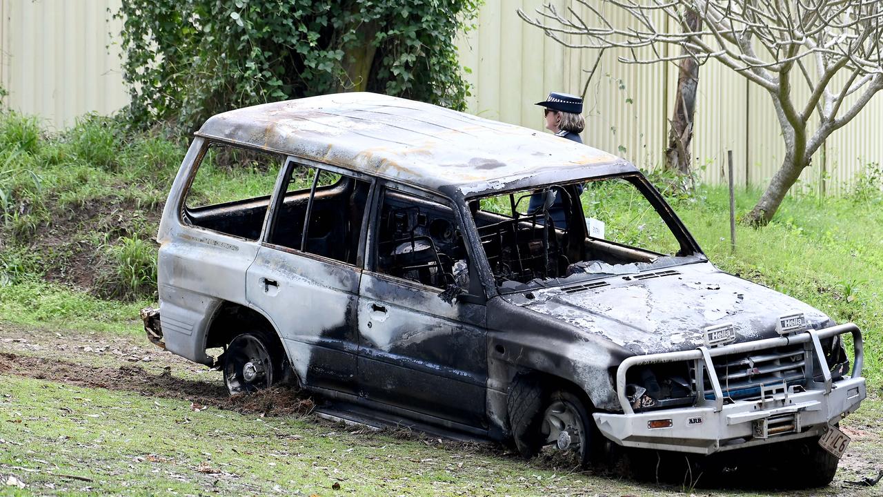 A car badly damaged by fire was seen at the premises. Picture: NCA NewsWire / John Gass