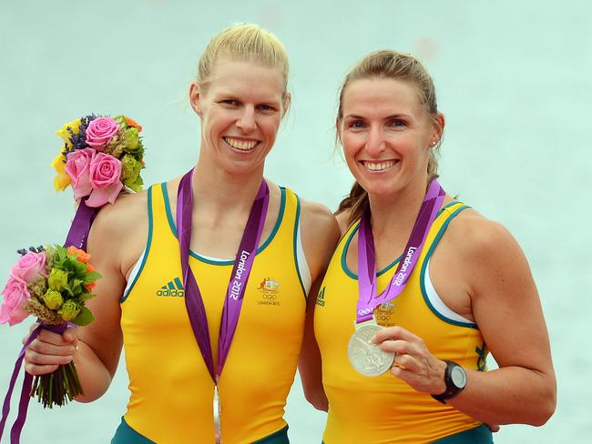 Sarah Tait and Kate Hornsey with their silver medals at London 2012