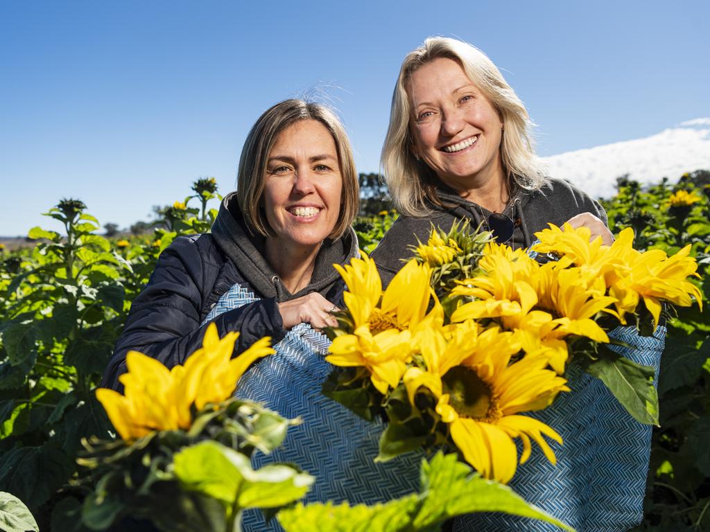 Suzanne Wood (left) and Lahnie Cooper at Warraba Sunflowers, Saturday, June 22, 2024. Picture: Kevin Farmer