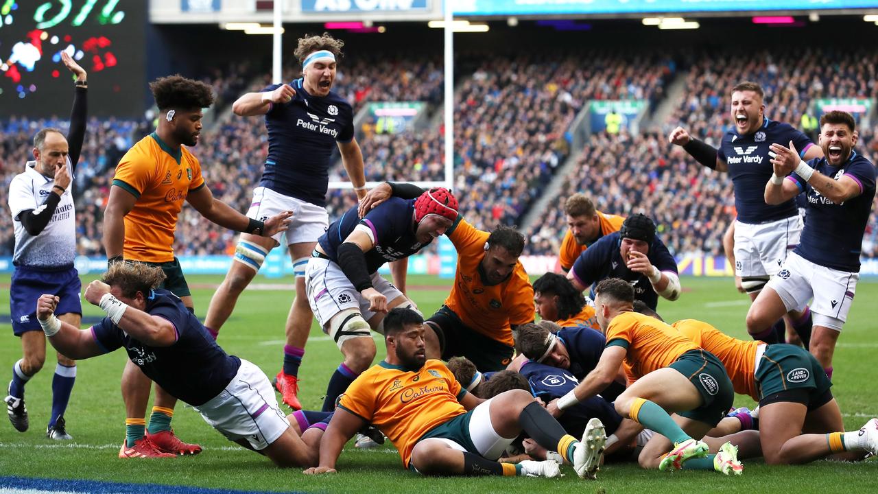 Scotland won a controversial, dramatic 15-13 Test over the Wallabies at Murrayfield. Photo: Getty Images