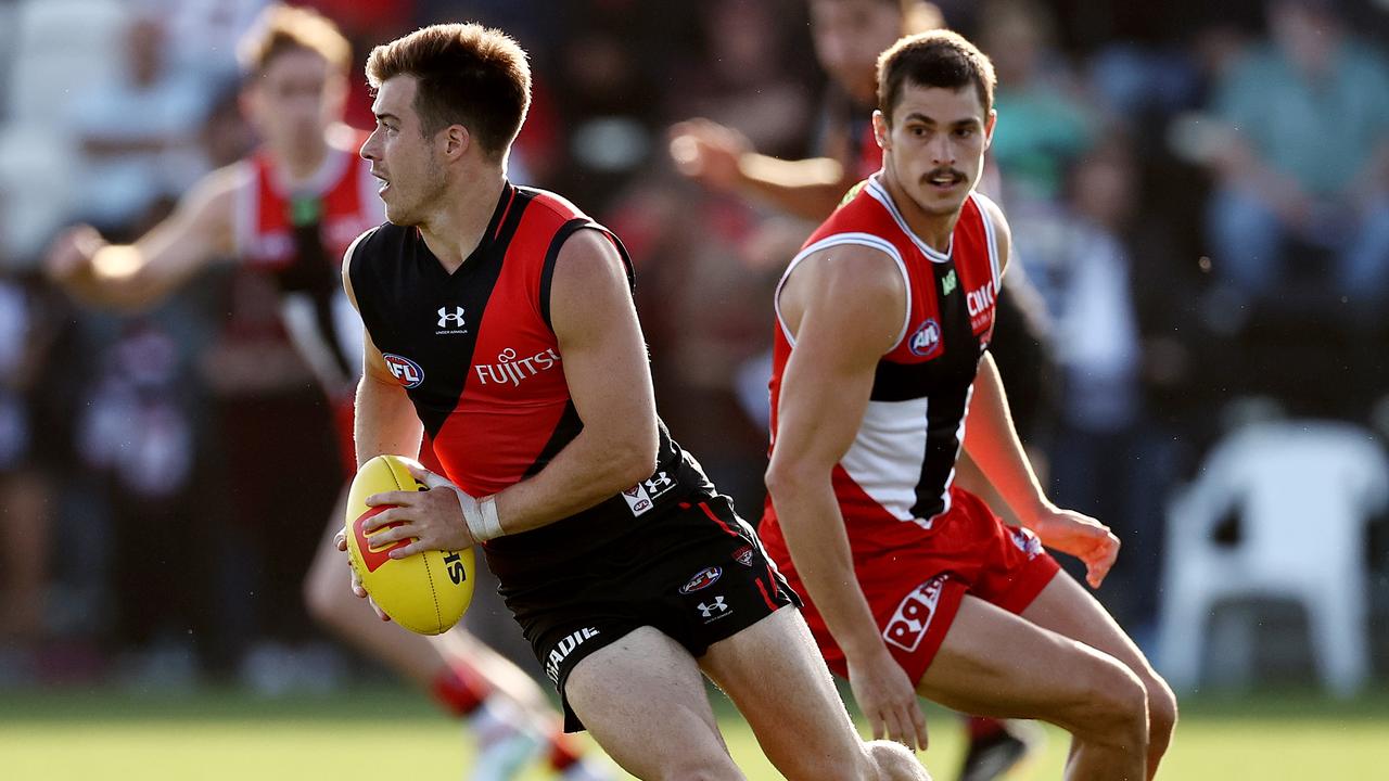 MELBOURNE . 03/03/2023. AFL . St Kilda vs Essendon practise match at Moorabbin. Zach Merrett of the Bombers during the 4th qtr. . Pic: Michael Klein