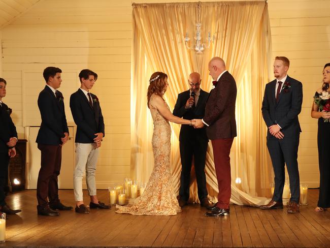 Robin Bailey with her three boys and Sean Pickwell with his son and daughter make up the wedding party. Picture: Liam Kidston