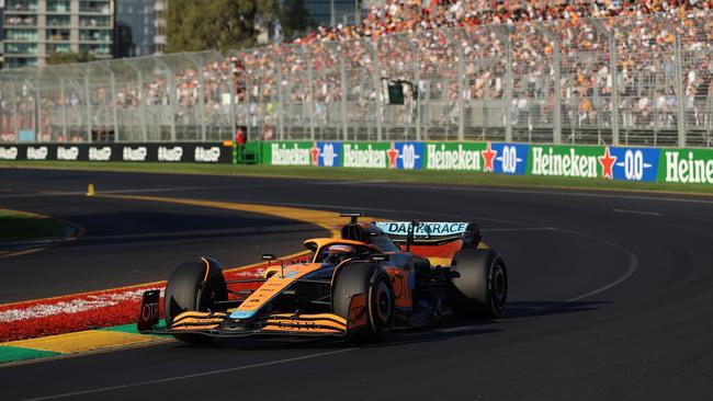 Ricciardo goes around in front of a packed crowd at Albert Park. Picture: Getty