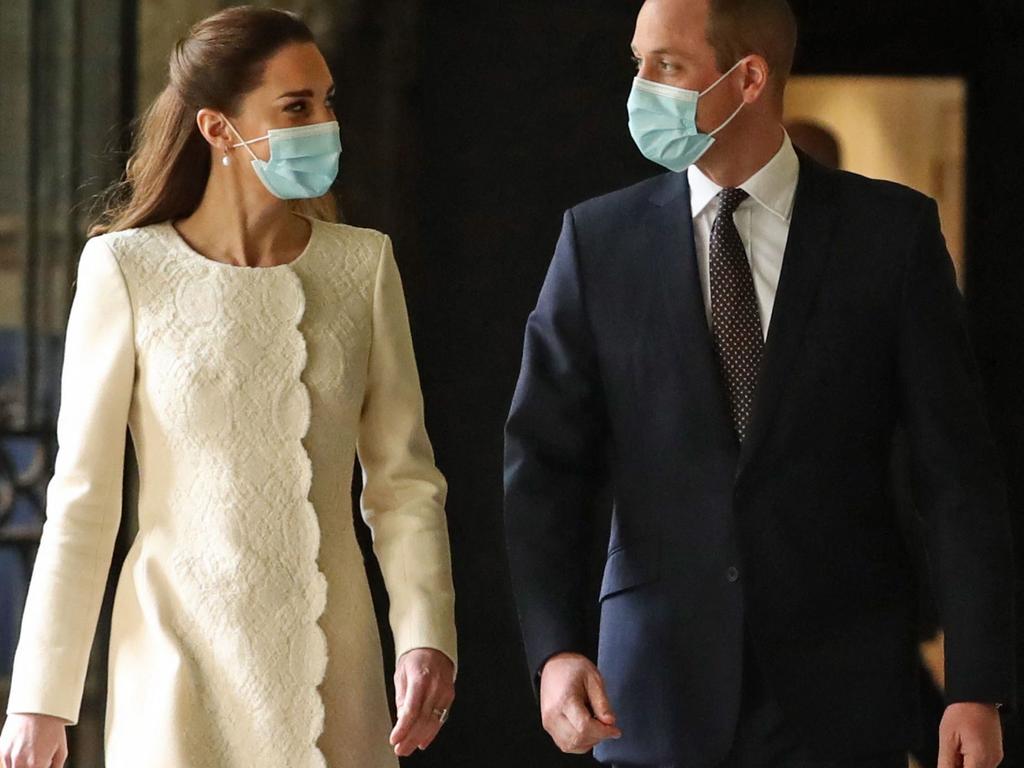 Prince William and the Duchess of Cambridge visit the coronavirus vaccination centre at Westminster Abbey in central London. Picture: Aaron Chown / Pool / AFP