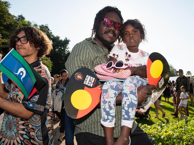 Sean Marika and Kaliyah Marika attend the NAIDOC march, 2024. The theme this year is 'Keep the fire burning: Blak, loud and proud'. Picture: Pema Tamang Pakhrin