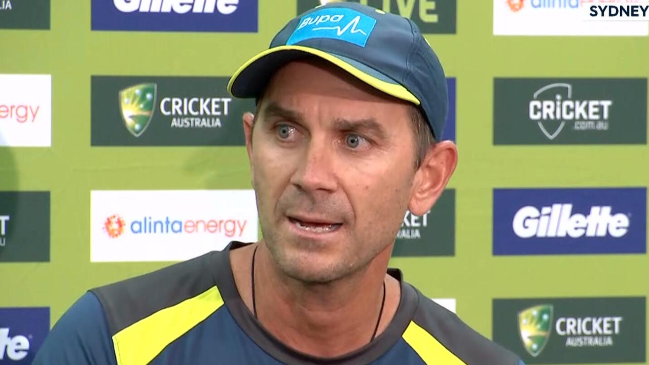 Justin Langer gets fiery during his press conference.