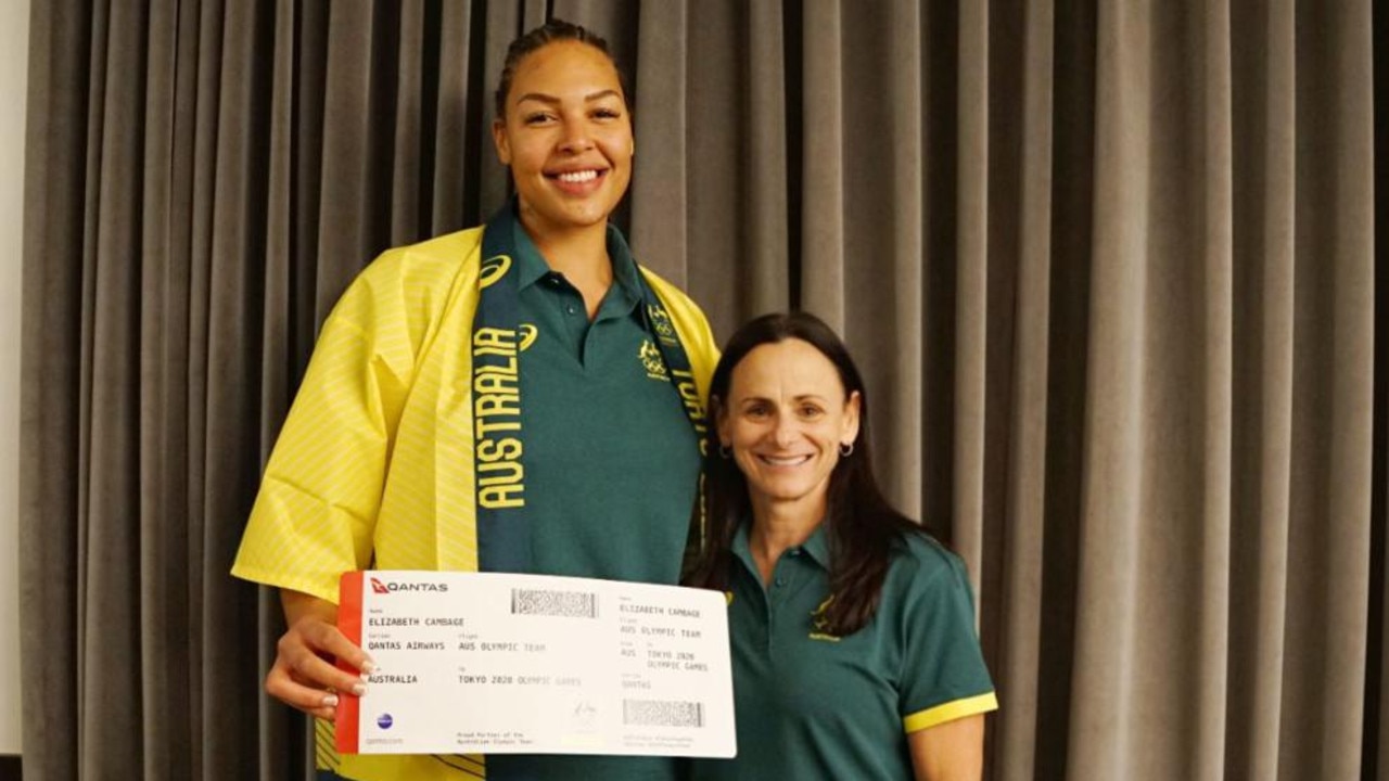 Liz Cambage with Opals coach Sandy Brondello before the Olympics.