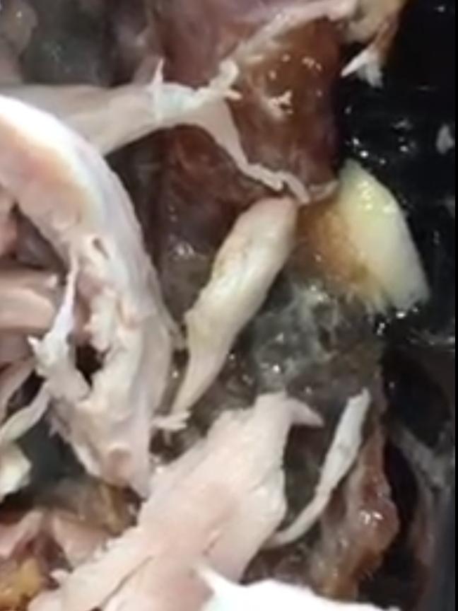 Alleged worms found in Costco chicken. Image supplied